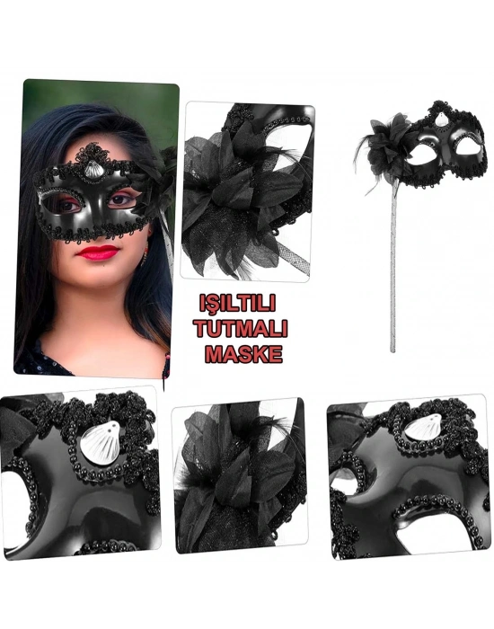 Siyah Işıltılı Tutmalı Fotoğraf Çekimi Maskesi 18x29 Cm
