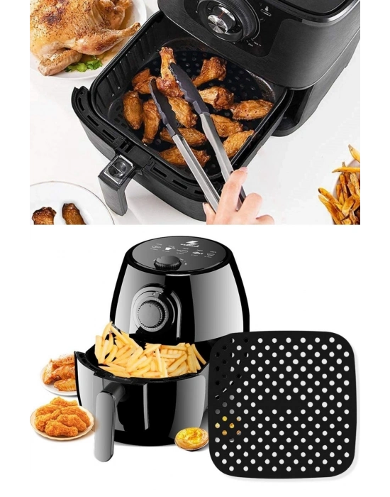 ®  Siyah Isıya Dayanıklı Yıkanılabilir Silikon Fırın Ve Airfryer Kare Model Pişirme Matı 21,5 Cm