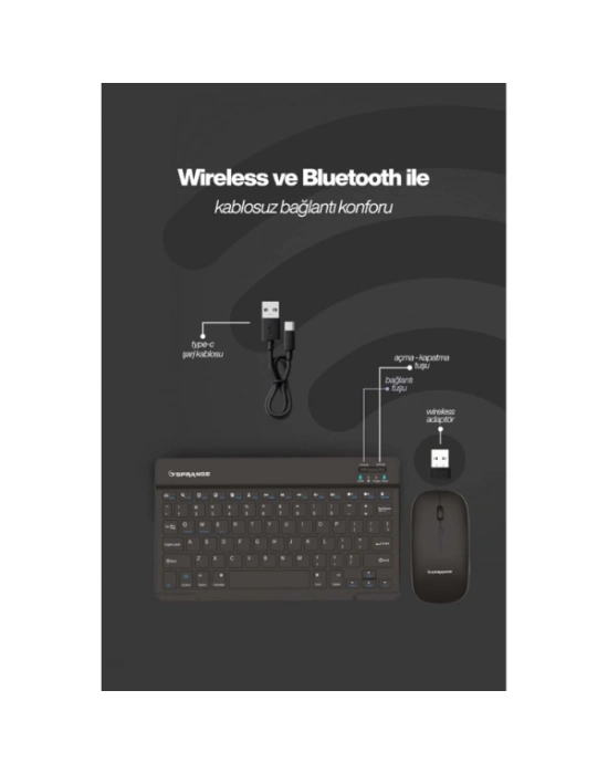 Siyah Kablosuz Klavye Ve Mouse Seti