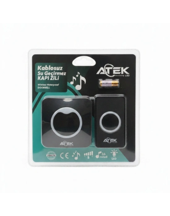 Siyah Kablosuz Su Geçirmez Kapı Zili