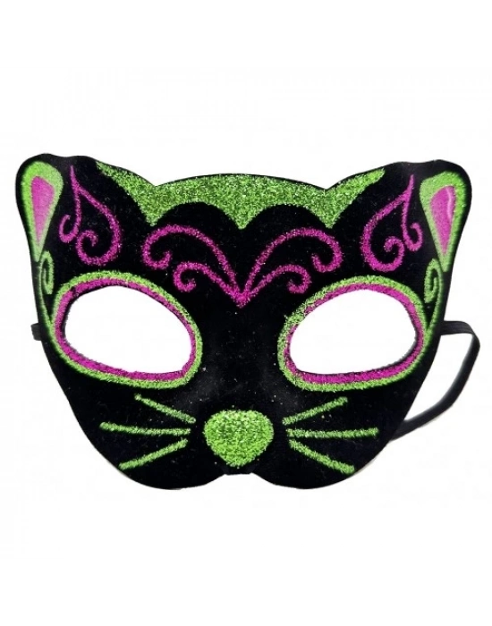 Siyah Kadife İşlemeli Kedi Maskesi