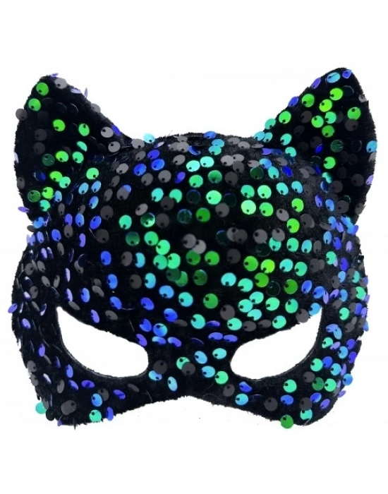 Siyah Kadife Mavi Yeşil Parti Maskesi