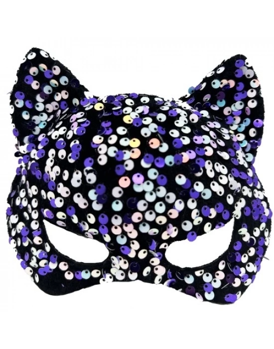 Siyah Kadife Mor Beyaz Pullu Parti Maskesi