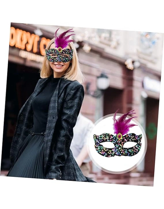 Siyah Kadife Rengarenk Payetli Pembe Parti Maskesi