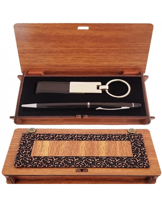 Siyah Kalem Ve Anahtarlık Ahşap Kutulu Set