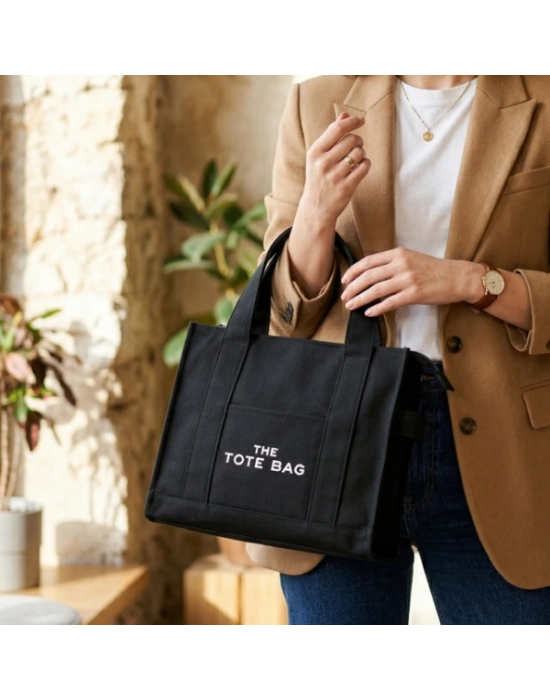 Siyah Kanvas Yumuşak Kol Çantası The Tote Bag