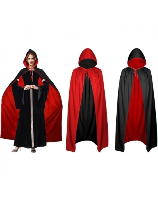 Siyah Kırmızı Çift Taraflı Kapişonlu Pelerin