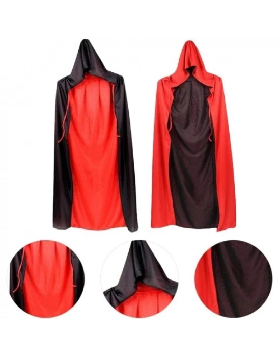 Siyah Kırmızı Çift Taraflı Kapişonlu Pelerin