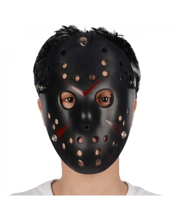 Siyah Kırmızı Çizgili Jason Hannibal Maskesi
