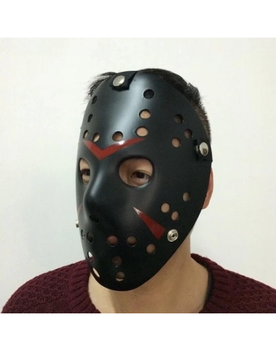 Siyah Kırmızı Çizgili Jason Hannibal Maskesi