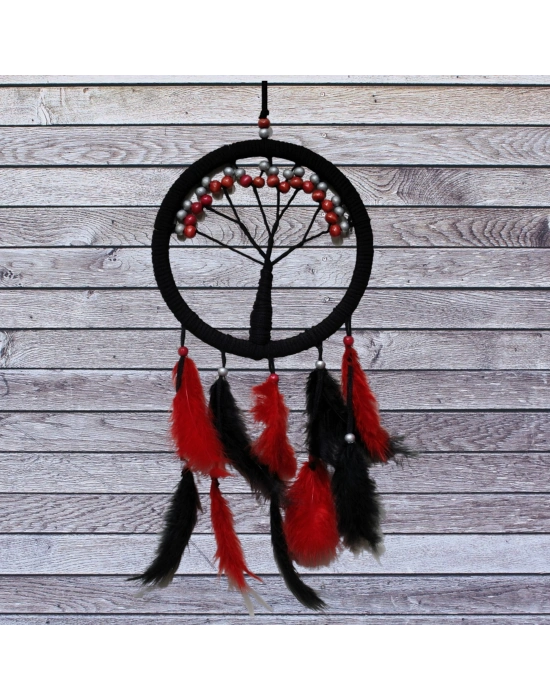 Siyah Kırmızı Hayat Ağacı Dream Catcher