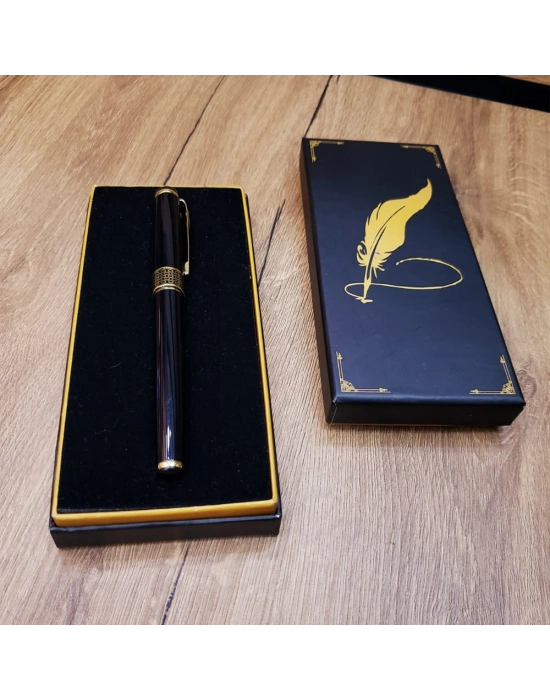 Siyah Kutulu Yaldız Desenli Metal Roller Kalem Seti