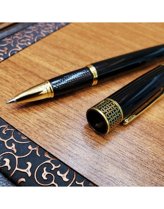 Siyah Kutulu Yaldız Desenli Metal Roller Kalem Seti