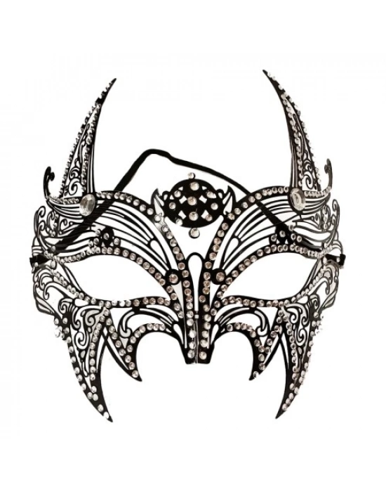 Siyah Lazer Kesim Kristal Taşlı Metal Lüks Maske