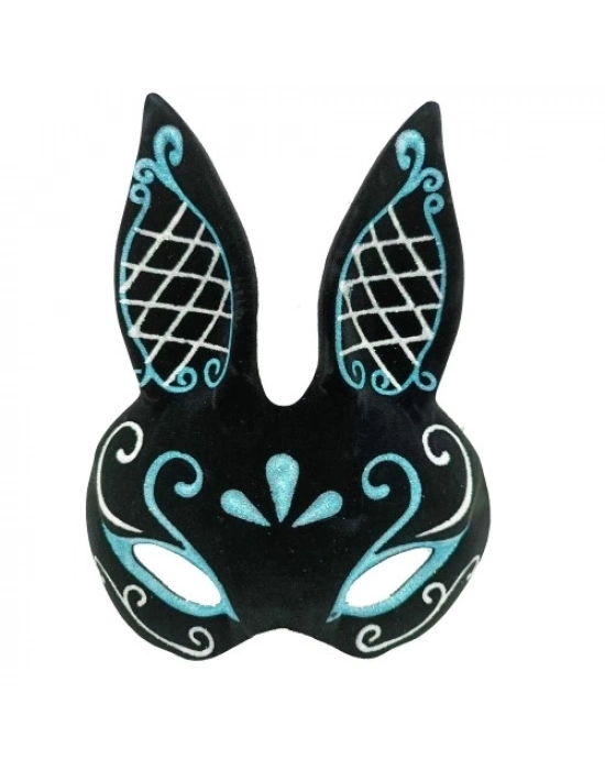 Siyah Mavi Beyaz Simli Tavşan Maskesi