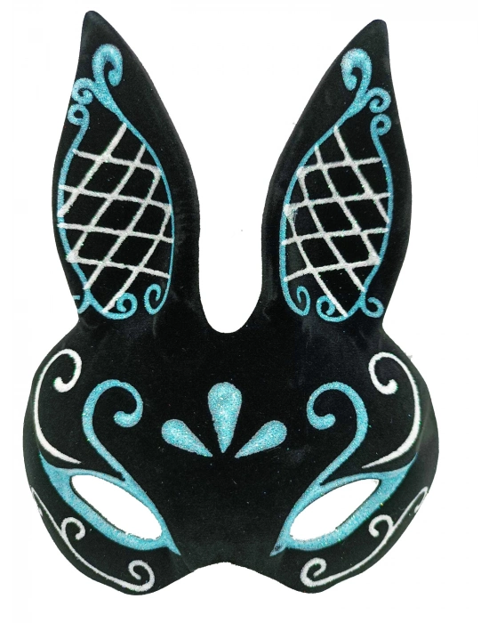 Siyah Mavi Beyaz Simli Tavşan Maskesi