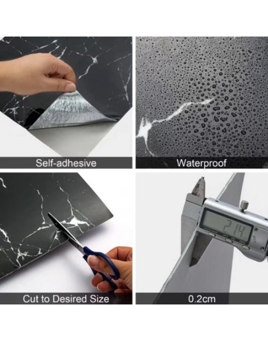 SİYAH MERMER DESENLİ ALÜMİNYUM PLASTİK DUVAR STİCKER (30*30)