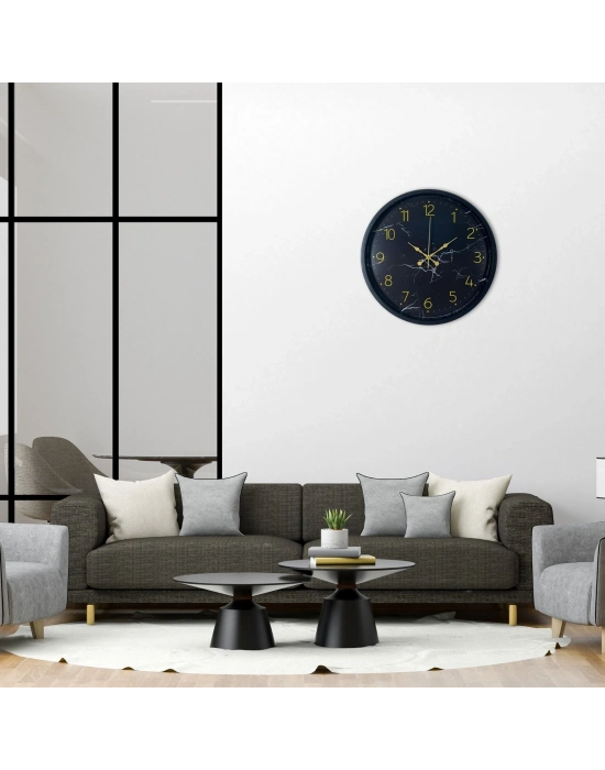 Siyah Mermer Desenli Görünümlü 36 Cm Duvar Saati