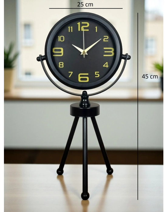 ® Siyah Metal Gold Rakamlı Üç Ayaklı Masa Saati