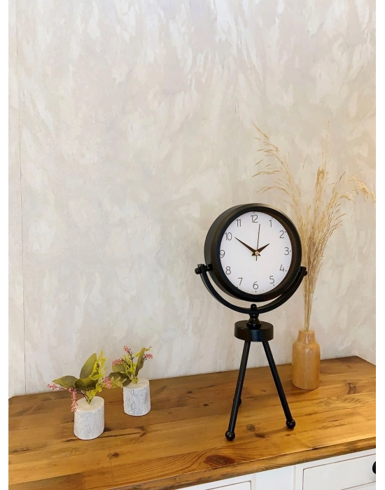 ® Siyah Metal Mini Tripod Zarif Masa Saati 45×26 cm