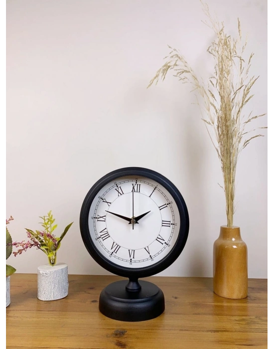 ® Siyah Metal Retro Masa Saati 25×20 cm