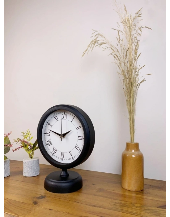 ® Siyah Metal Retro Masa Saati 25×20 cm