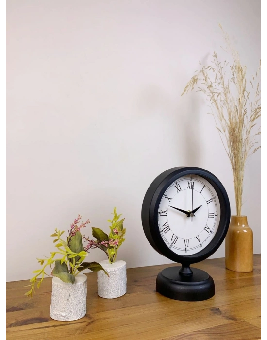 ® Siyah Metal Retro Masa Saati 25×20 cm