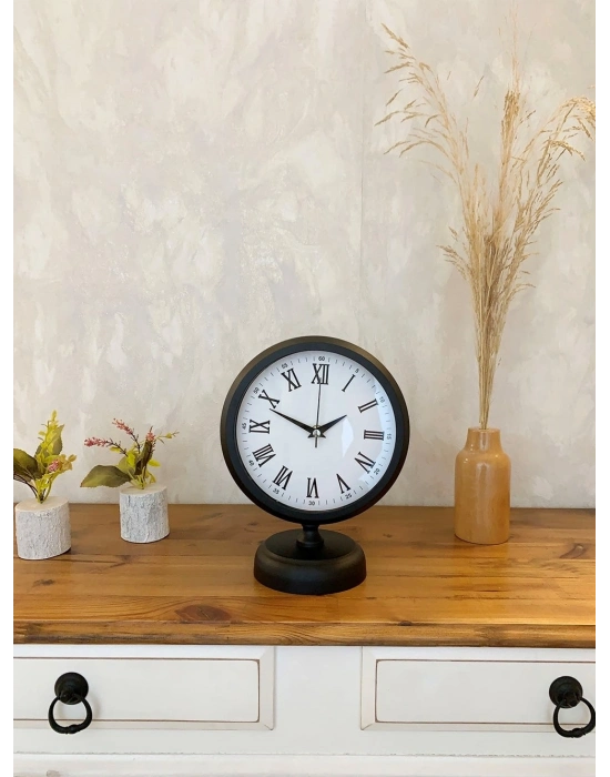 ® Siyah Metal Roma Rakamlı Masa Saati 25×20 cm