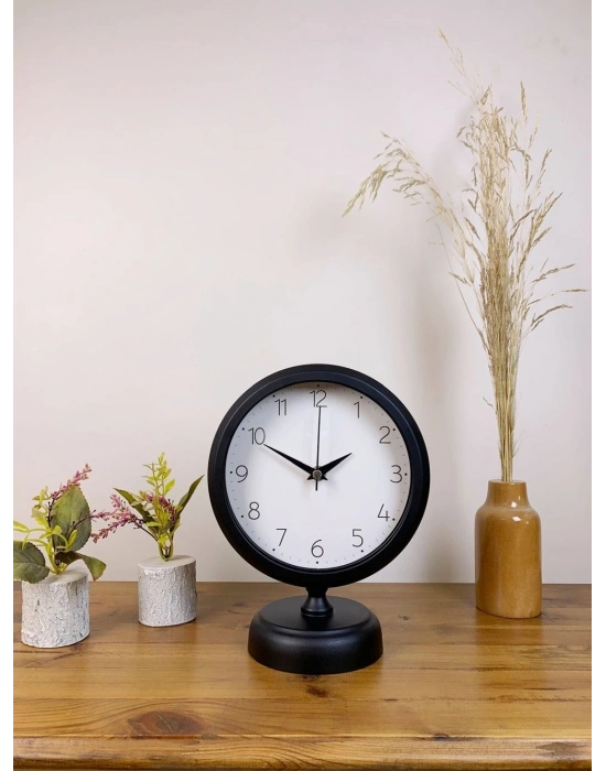 ® Siyah Metal Zarif Masa Saati 25×20 cm