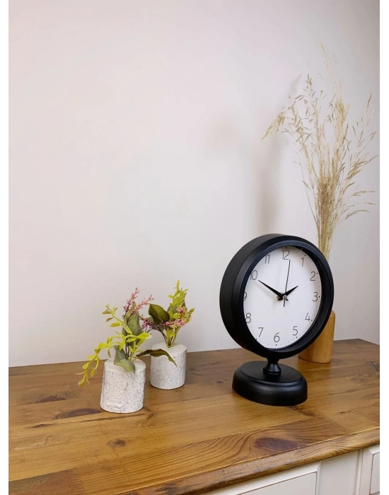 ® Siyah Metal Zarif Masa Saati 25×20 cm