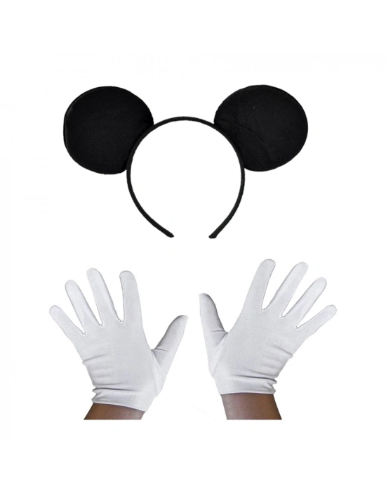 Siyah Mickey Mouse Tacı ve Beyaz Eldiven Seti