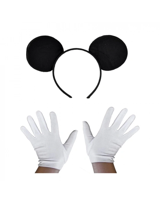 Siyah Mickey Mouse Tacı ve Beyaz Eldiven Seti