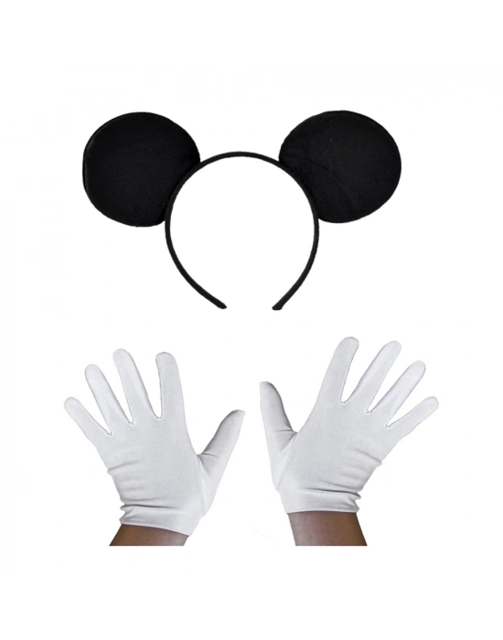 Siyah Mickey Mouse Tacı Ve Beyaz Eldiven Seti