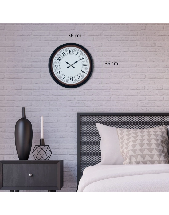 Siyah Motifli 36 Cm Duvar Saati