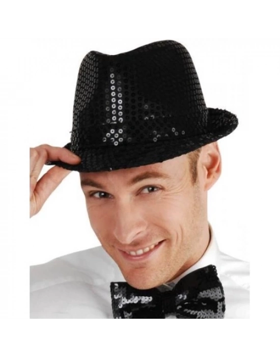 Siyah Payetli Fötr Şapka Yetişkin Boy