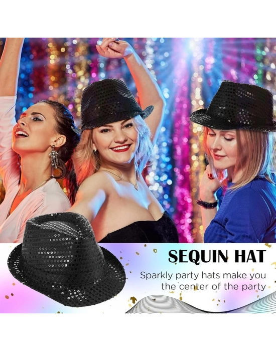 Siyah Payetli Fötr Şapka Yetişkin Boy