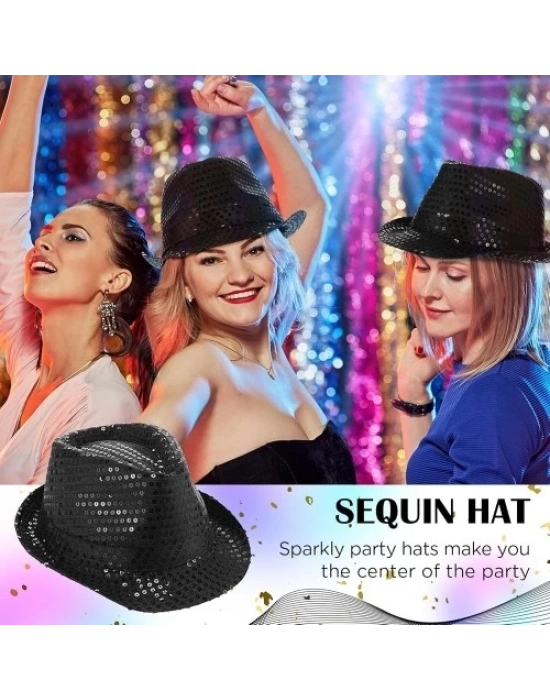 Siyah Payetli Fötr Şapka Yetişkin Boy