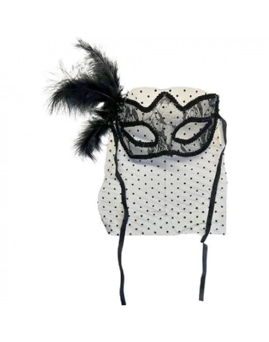Siyah Puantiyeli Duvaklı İncili Parti Maskesi