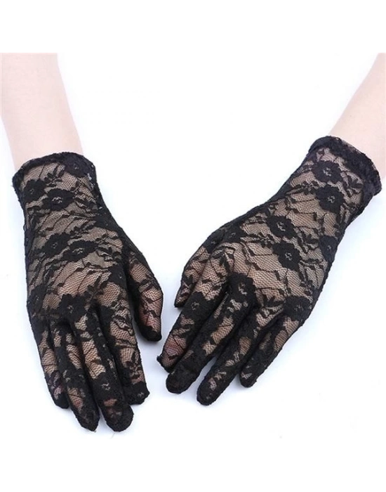 Siyah Renk Bilek Boyu Dantel Eldiven Yetişkin Boy