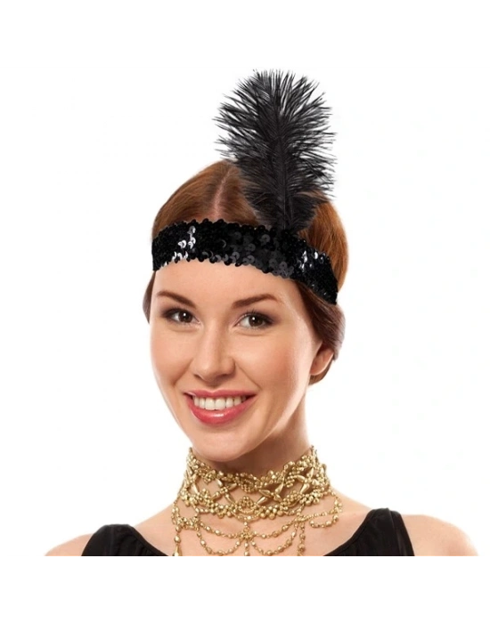 Siyah Renk Çarliston Başlık 90 Lı Yıllar 80 Li Yıllar Tüylü Saç Bandı