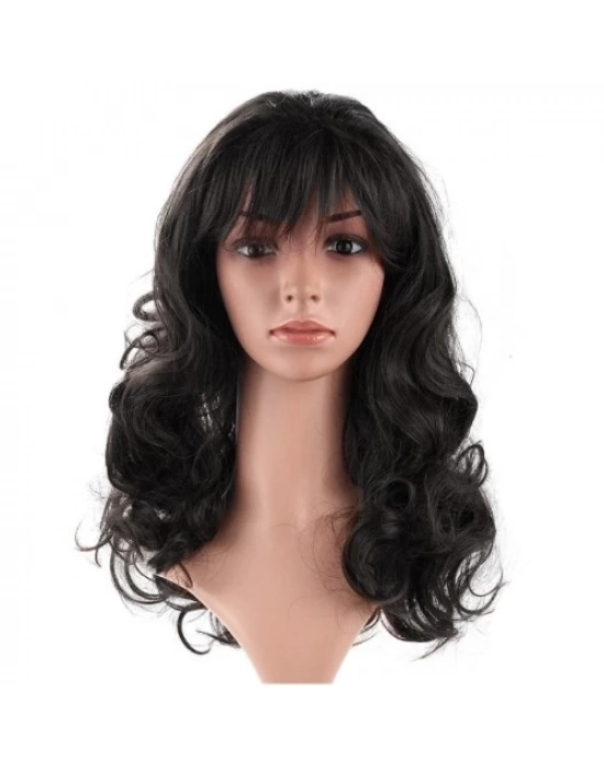 Siyah Renk Dalgalı Uzun Parti Peruğu