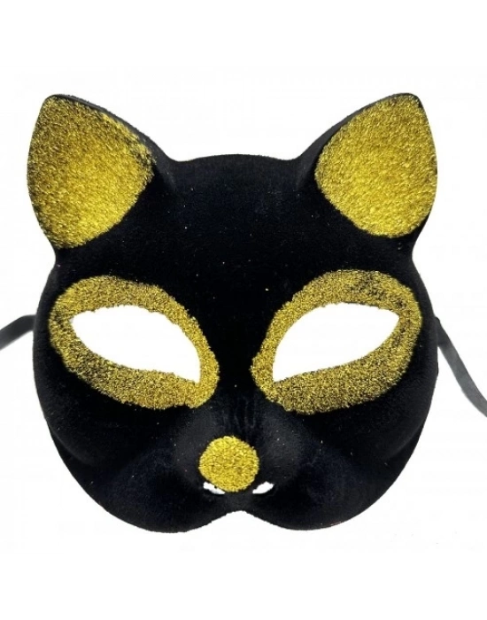 Siyah Renk Gold Simli Kedi Maskesi