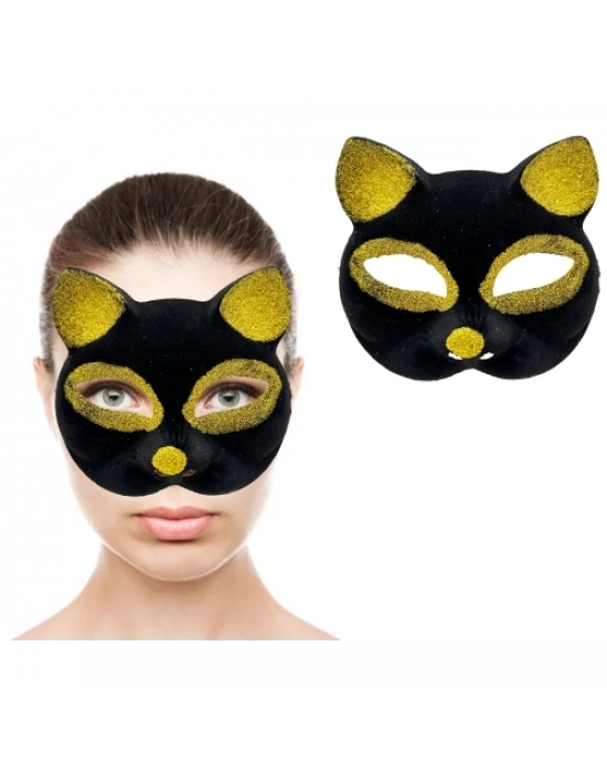 Siyah Renk Gold Simli Kedi Maskesi