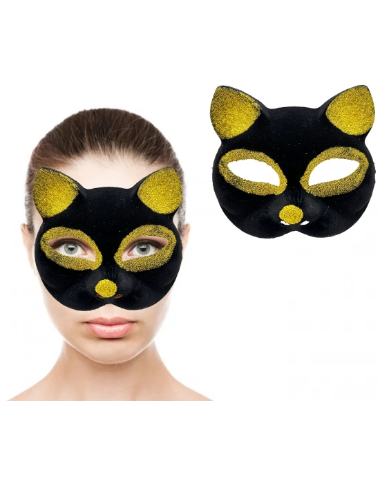 Siyah Renk Gold Simli Kedi Maskesi