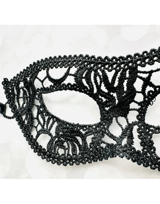 Siyah Renk Kedi Model Dantel İşleme Parti Maskesi 12 No