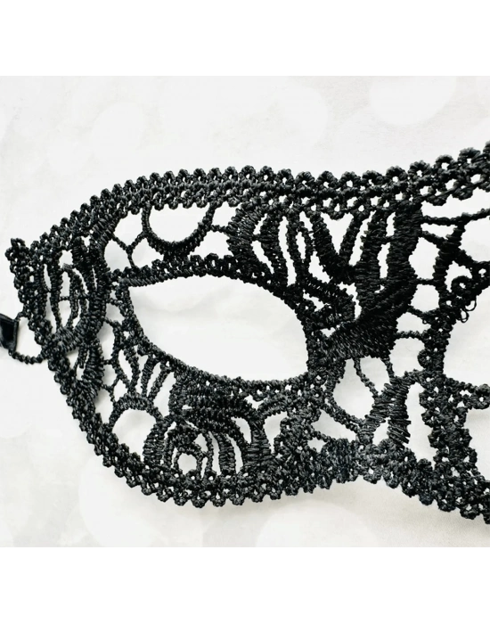 Siyah Renk Kedi Model Dantel İşleme Parti Maskesi 12 No