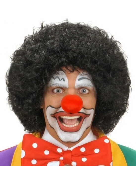 Siyah Renk Kıvırcık Afro Bonus Peruk Saç Ve Kırmızı Sünger Burun Seti