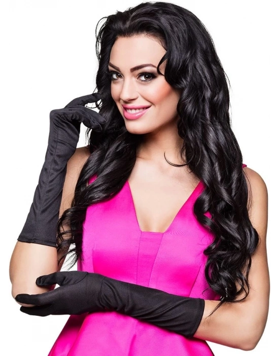 Siyah Renk Likralı Dirseğe Kadar Uzun Kumaş Eldiven 40 Cm