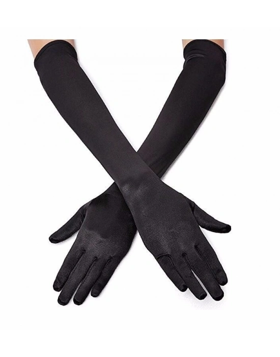 Siyah Renk Likralı Dirseğe Kadar Uzun Kumaş Eldiven 40 cm