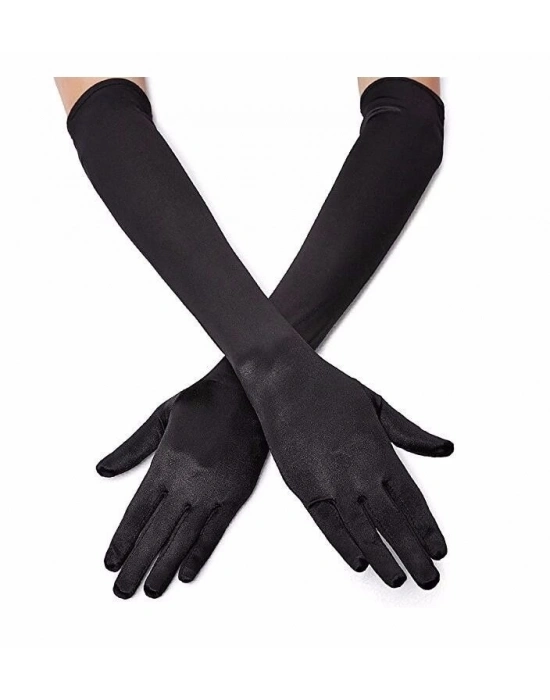 Siyah Renk Likralı Dirseğe Kadar Uzun Kumaş Eldiven 40 Cm